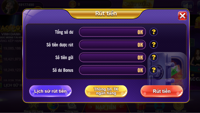 Điền đầy đủ thông tin để xác nhận giao dịch rút tiền 68 game bài