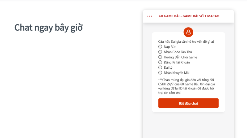 Liên hệ bộ phận CSKH nếu thắc mắc khi đổi mật khẩu 68 game bài
