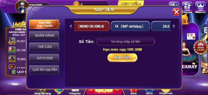 Nạp tiền 68 game bài theo phương thức trực tuyến cực dễ