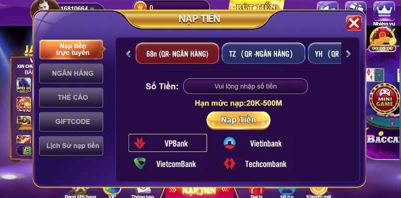 Nhiều phương thức thanh toán khi cá cược Wild Monster tại 68 game bài